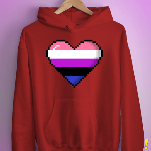 Genderfluid Pride 8-Bit Pixel Heart Hoodie - Red